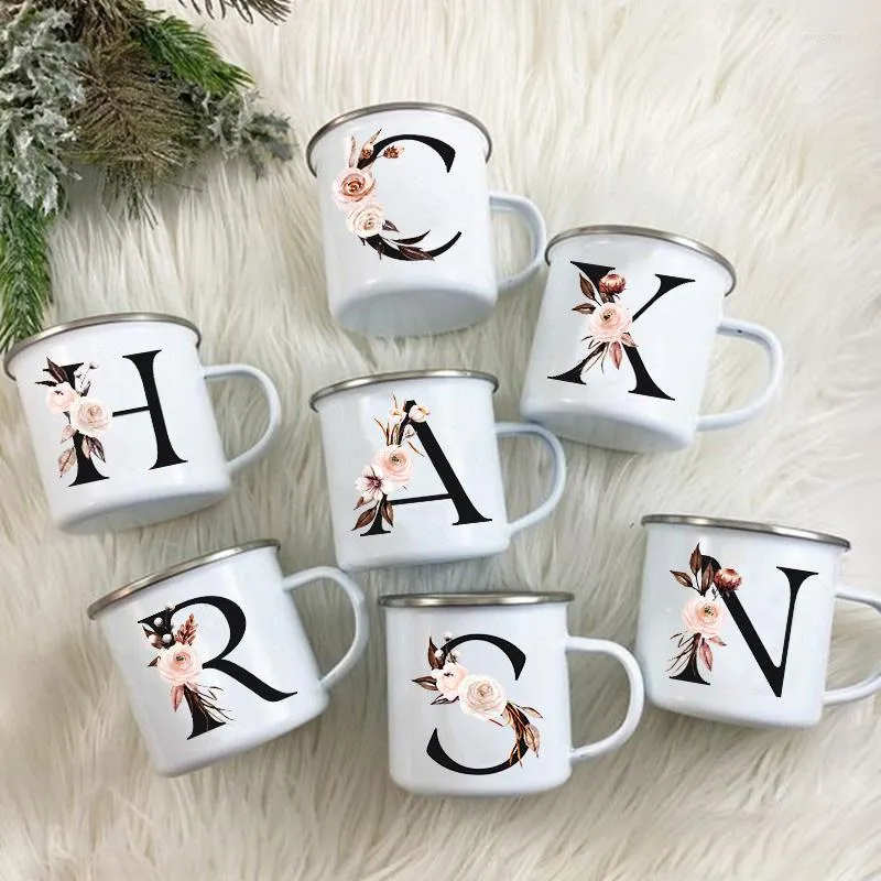 Tasses lettre initiale imprim￩ ￩mail cr￩atif tasses ￠ caf￩ boisille vin jus de lait milk vintage home office manche cadeaux drinkware cadeaux