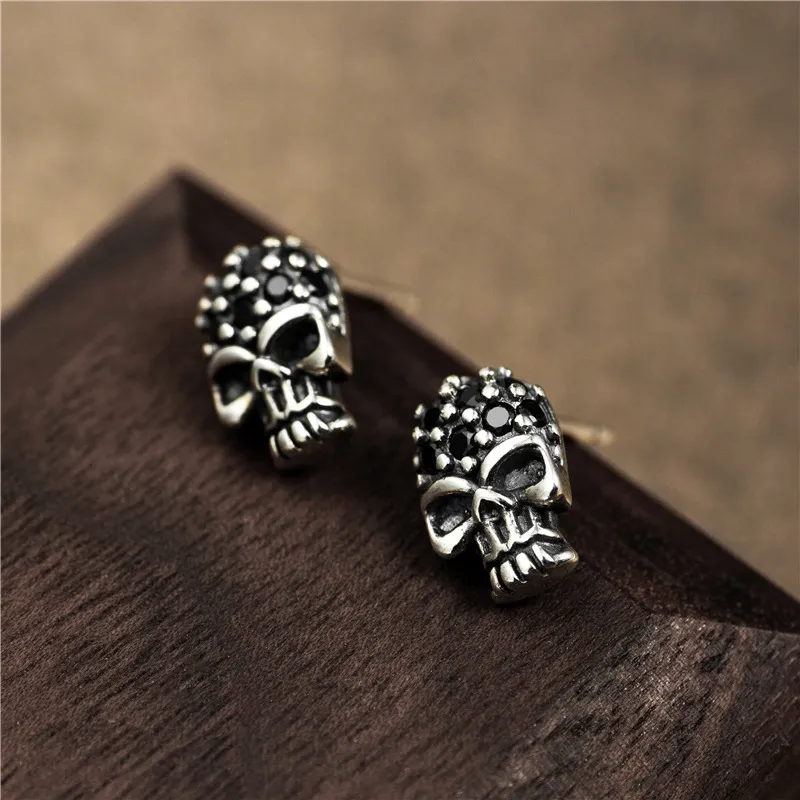 skeleton skull earrings man 100% 925 Sterling silver Jewelry fashion Hypoallergenic Stud earrings for women gift