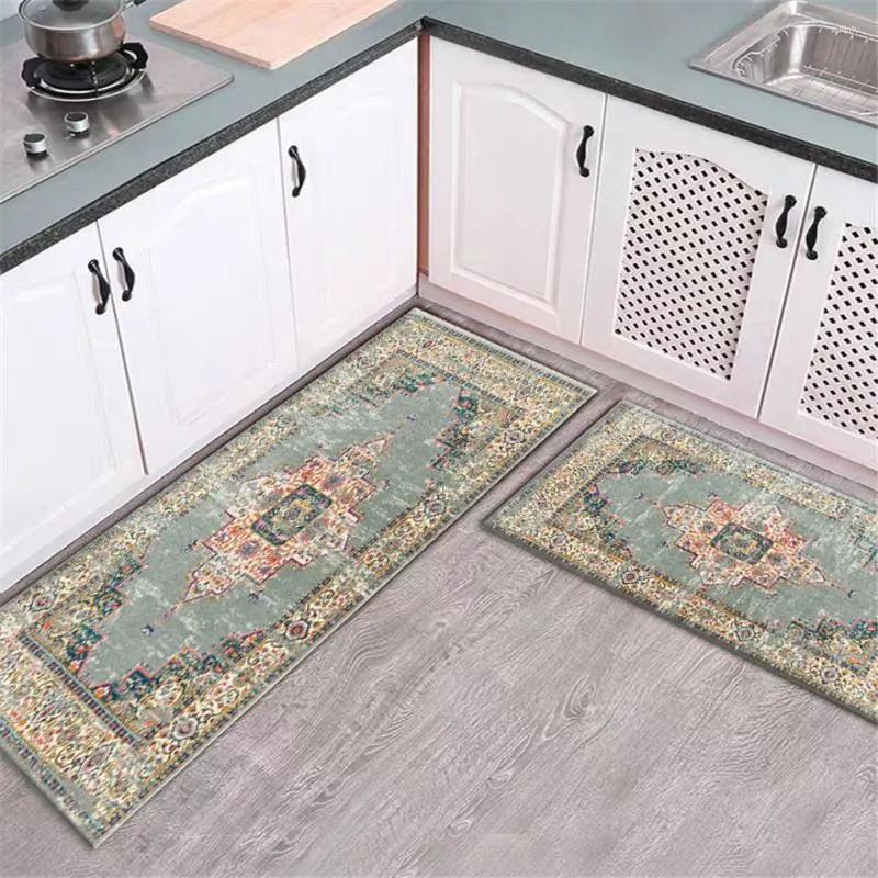 Retro Ethnic Style Kitchen Rug Vintage Persian Print Floor Mat For