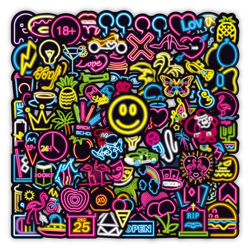 Neon Style Waterproof Vinyl Doodle Stickers For Laptop, Water Bottle ...