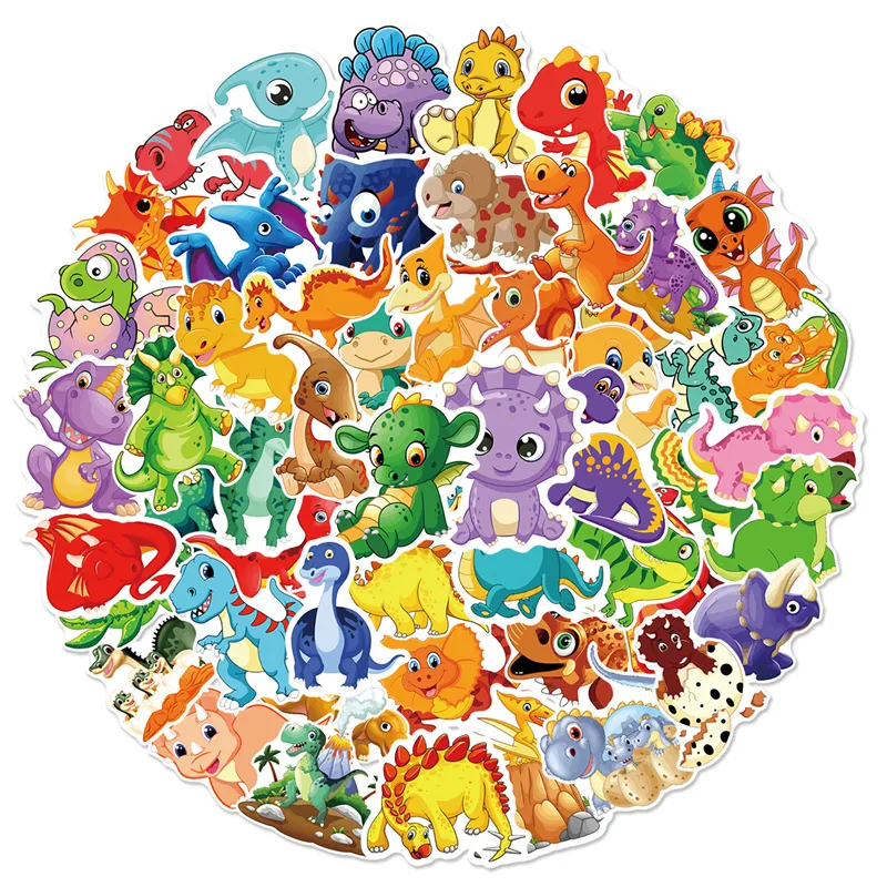 60-stks dinosaurusstickers schattige waterdichte cartoonsticker voor kinderen voor briefpapier Bagage Lesgeven Rewards L50-318