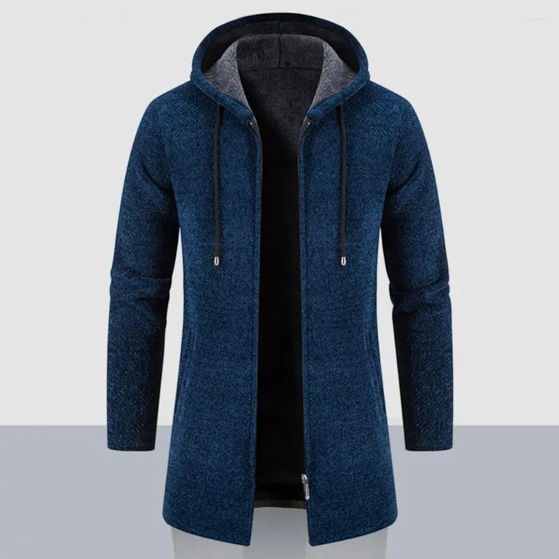 Herengeuljagen mannen trui jas pluche voering middel lengte trekstring massieve kleur herfst winter breien vest windscheper streetwear