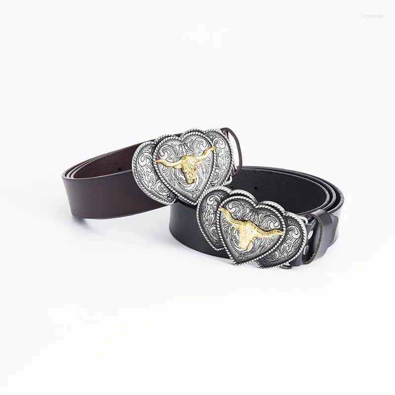 Belts Customized Unisex Belt Genuine Cowhide Long Women's Single Loop Heart-shaped Punk Couple