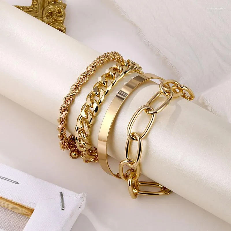 Länk armband mode guld färg punk tänk kedja för kvinnor tjej trendiga vintage geometriska armband smycken gåvor 2022 bijoux femme