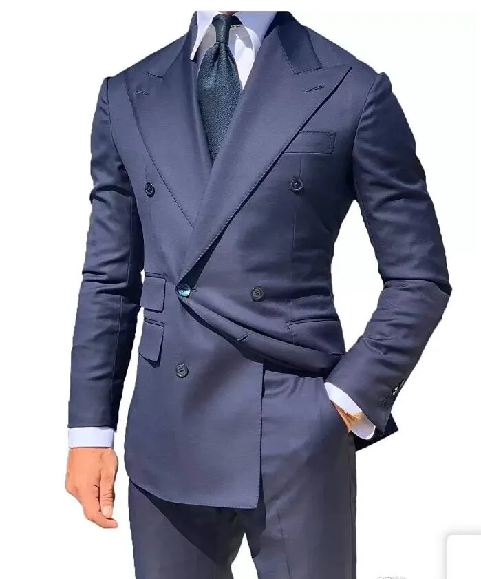 Flambant neuf bleu marine marié Tuxedos double boutonnage hommes robe de mariée mode pic revers hommes veste Blazer bal dîner/Darty costume cravate 1592 pantalon cravate