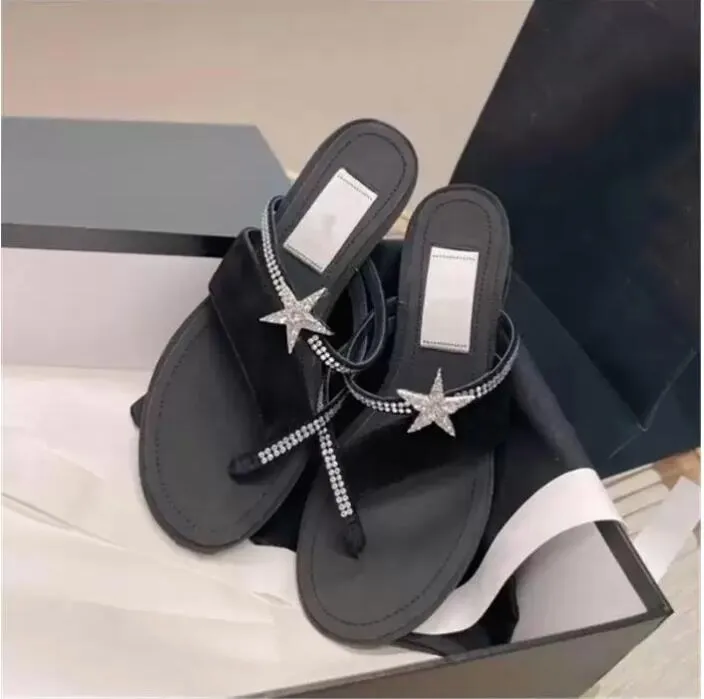 Clip-On Slippers Womens Shoes New Flip-Flops Five-Pointed Star Rhinestones Fashionable Casual Spring / 2022 Size 35-39