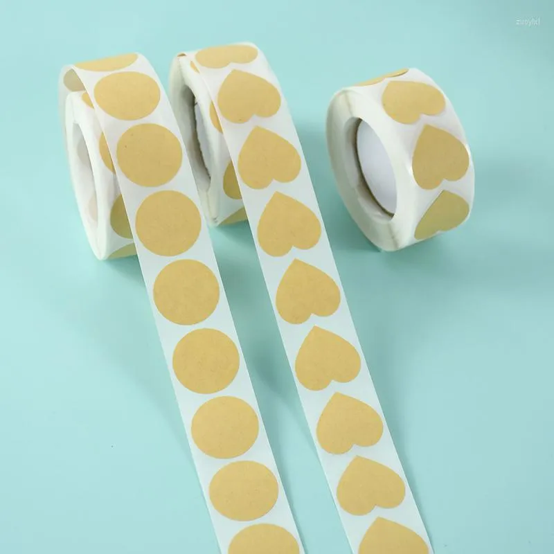 Gift Wrap 500pcs Kraft Paper Heart Shape Labels Round Adhesive Sticker DIY Postcard Wedding Box Sealing Label Birthday Decor