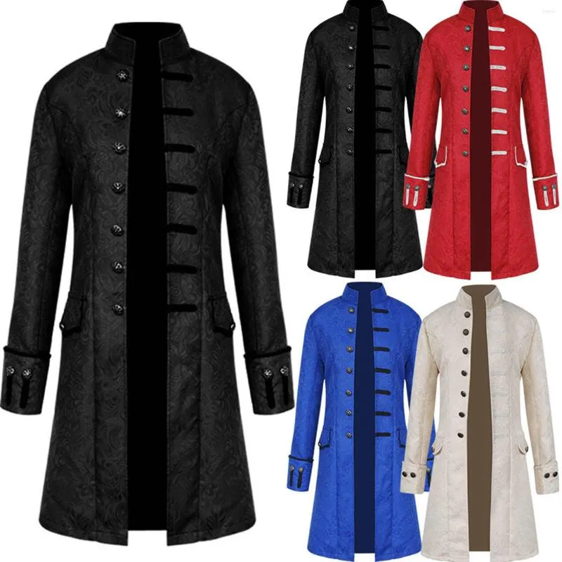 Trench da uomo Cappotto da uomo Uniforme Steam Punk Stile lungo Colletto alla coreana Solid Retro Show Abbigliamento Costume da festa di Halloween Cappotto Steampunk # g4