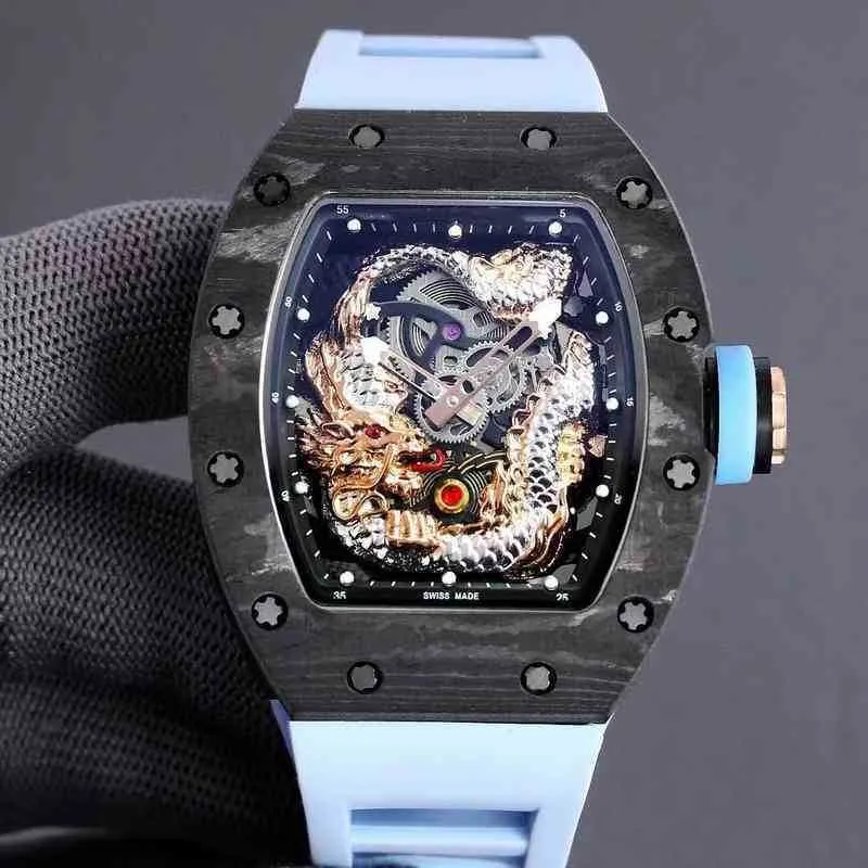 Luxury Mens Mechanics Watches Wristwatch Wine Barrel Leisure Business Watch Rm57-03 Fully Automatic Mechanical Carbon Fiber Tape