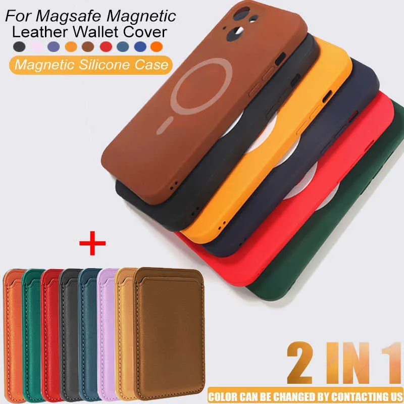 Handyhüllen für Magsafe Magnetic Wireless Charging Silikonhülle iPhone 13 12 11 Pro MAX Mini XR XS Kartenhalter Leder Geldbörse W221014