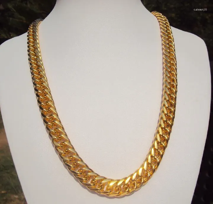 Pendant Necklaces Heavy Big Miami Cuban Link 60cm" Necklace Thick About 25mil 24 K Yellow Solid Gold Finish Chain 11mm