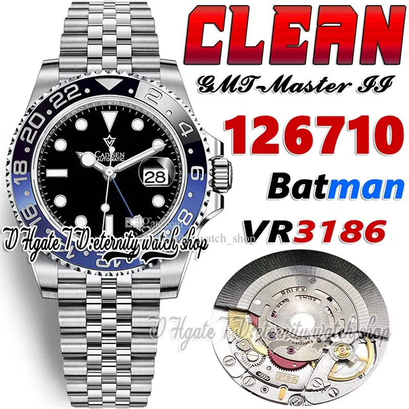 Clean GMT cf126710 VR3186 Batman Automatik Herrenuhr CF Schwarz Blau Keramik Lünette Schwarzes Zifferblatt 904L JubileeSteel Armband Super Edition Gleiche Karte Ewigkeitsuhren