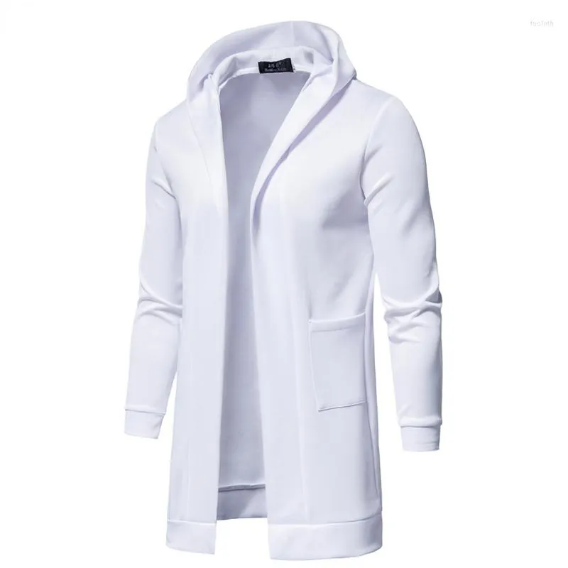 Trench da uomo Casual Grigio Bianco Cappotto nero Giacca da uomo Capispalla Primavera Autunno Slim Fit Cappotto lungo con cappuccio Abbigliamento uomo Streetwear