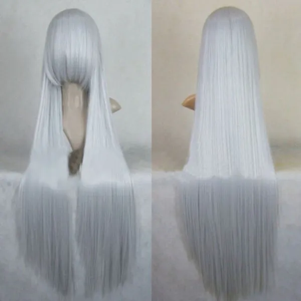 100 cm Avondmaal Long Gray Cosplay Dress Party -kostuumpruik Rechte haarpruik