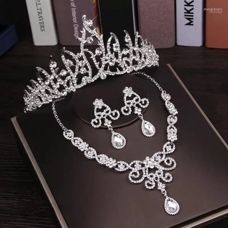 Set orecchini collana di lusso placcato argento cristallo strass da sposa diademi corona matrimonio perline africane