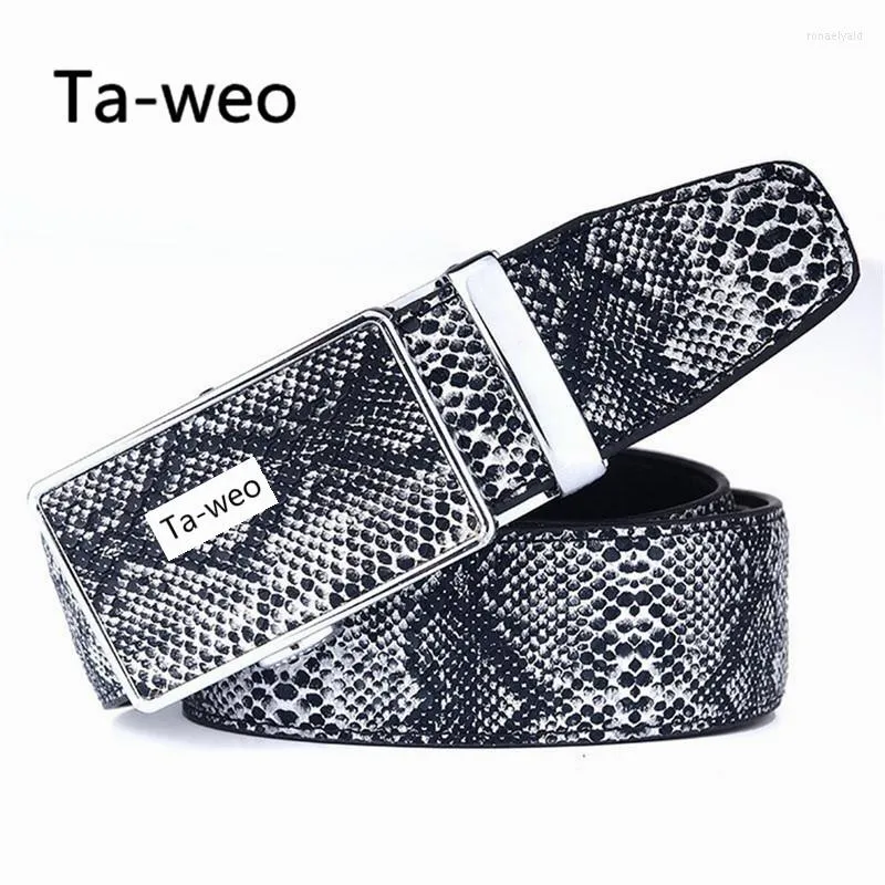 Belts Fashion Men's Leather Faux Snakeskin Striped Strap Belt High Quality Designer Casual Automatic Buckle