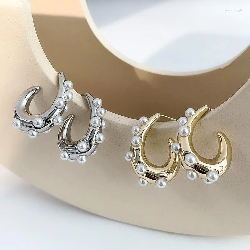 フープイヤリング Huggie 2022 韓国模擬真珠の気質ヴィンテージ女性のファッションジュエリーパーティー C Pendientes Mujer