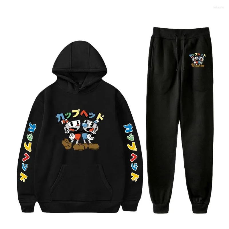 Heren Hoodies The Cuphead Show Anime Two -Piece Set Women Heren Unisex Sweatpants Harajuku Streetwear 2022 Amerikaanse cartoonkleding