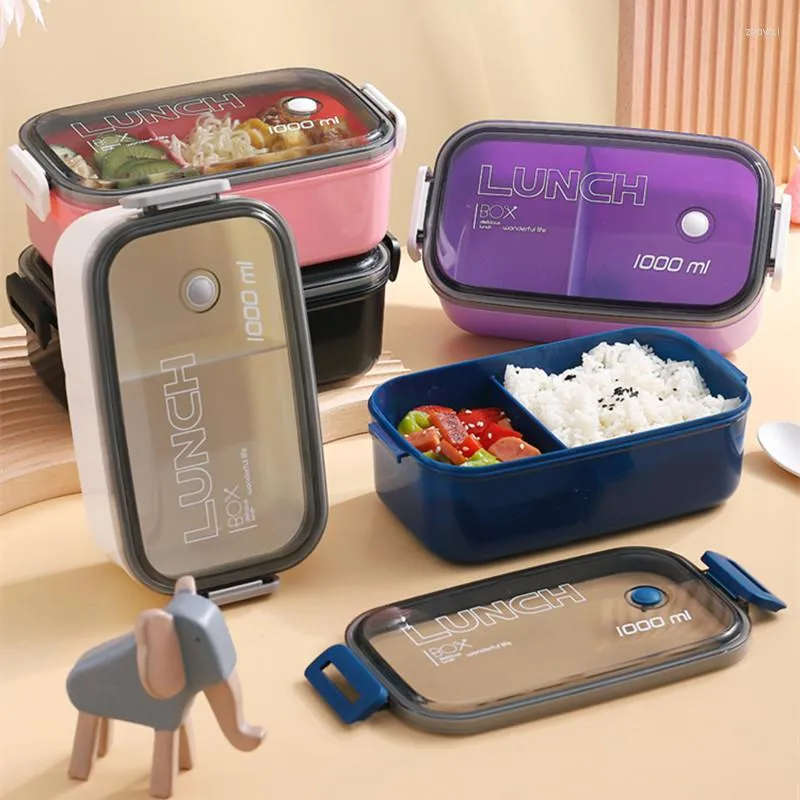 Ensembles De Vaisselle 2 Grilles Enfants Portable En Plastique Boîte À Lunch Pique-Nique Bol De Stockage 1000ml Récipient Micro-Ondes Grande Capacité Bento Accessoires