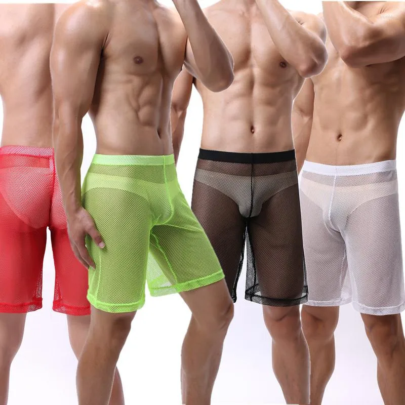 Мужские шорты мужские повседневные сетчатые боксер сексуально через средние штаны спортивные спортивные тренажеры Фитнес -боксеры.