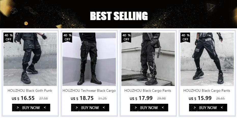 Mens Pants HOUZHOU Black Cargo Joggers Hip Hop Techwear Mens Pants HOUZHOU Black Cargo Joggers Hip Hop Techwear