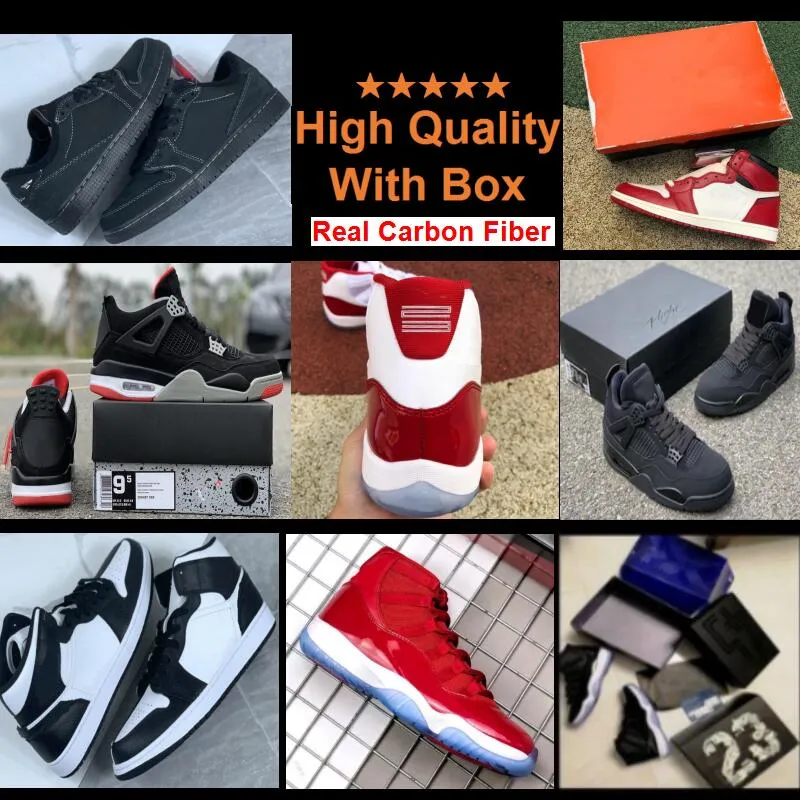 Cherry Real Carbon Fiber DMP basketskor förlorade och hittade 1S Split White Oreo 4s Bred Space Jam 5s Fire Red 4 Black Infrared Union Guava Ice With Box