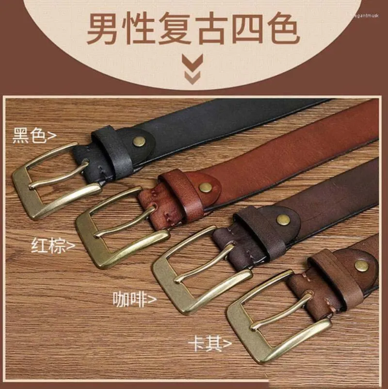 Belts Personalized Fashion Cowhide Cut Vintage Handmade Pure Copper Pin Buckle Men's Belt Trendy Youth Casual Pants