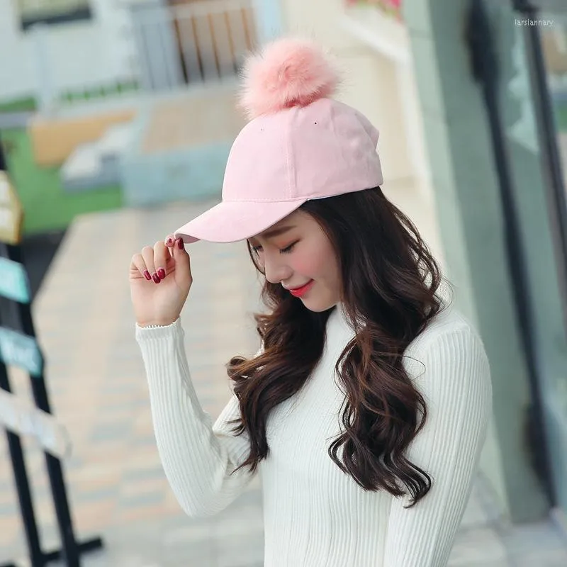 ボールキャップ韓国ファッションヒップホップ女性の冬の帽子ポンポム女性カジュアルストリートウェア野球バケツ