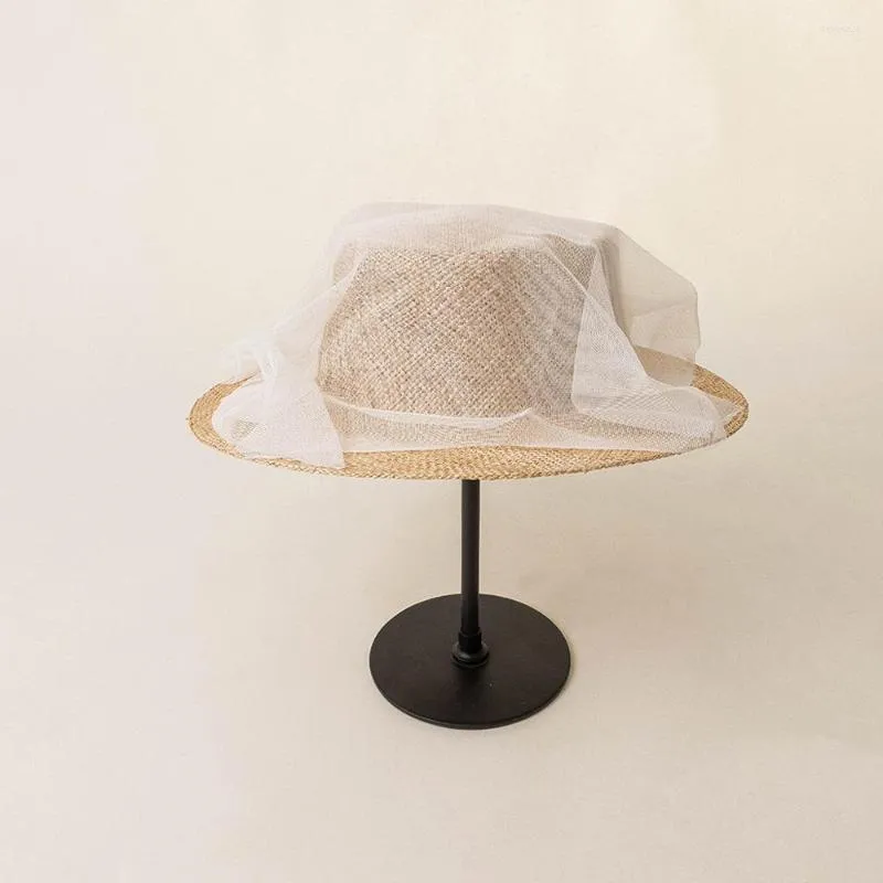 Wide Brim Hats King Wheat 2022 Summer Treasure Grass Retro Grace Mesh Women Sun Protection Show Modeling Top Straw Fedora Lady Cap