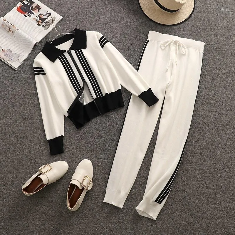 Kvinnors tvåbitar byxor 2022 Spring Set Tracksuit Kvinnor Kläder Stripe Cardigan Zipper Top Leisure Suits Lounge Wear Outfits