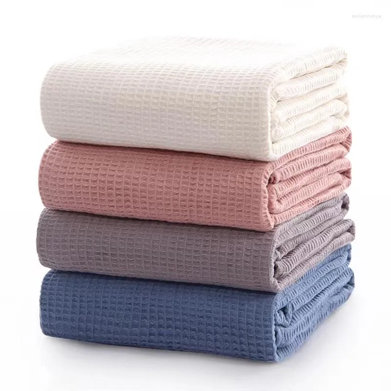 Blankets Cotton Waffle Cover Blanket Comfortable And Breathable Solid Color Honeycomb Nap Pure Air Conditioning