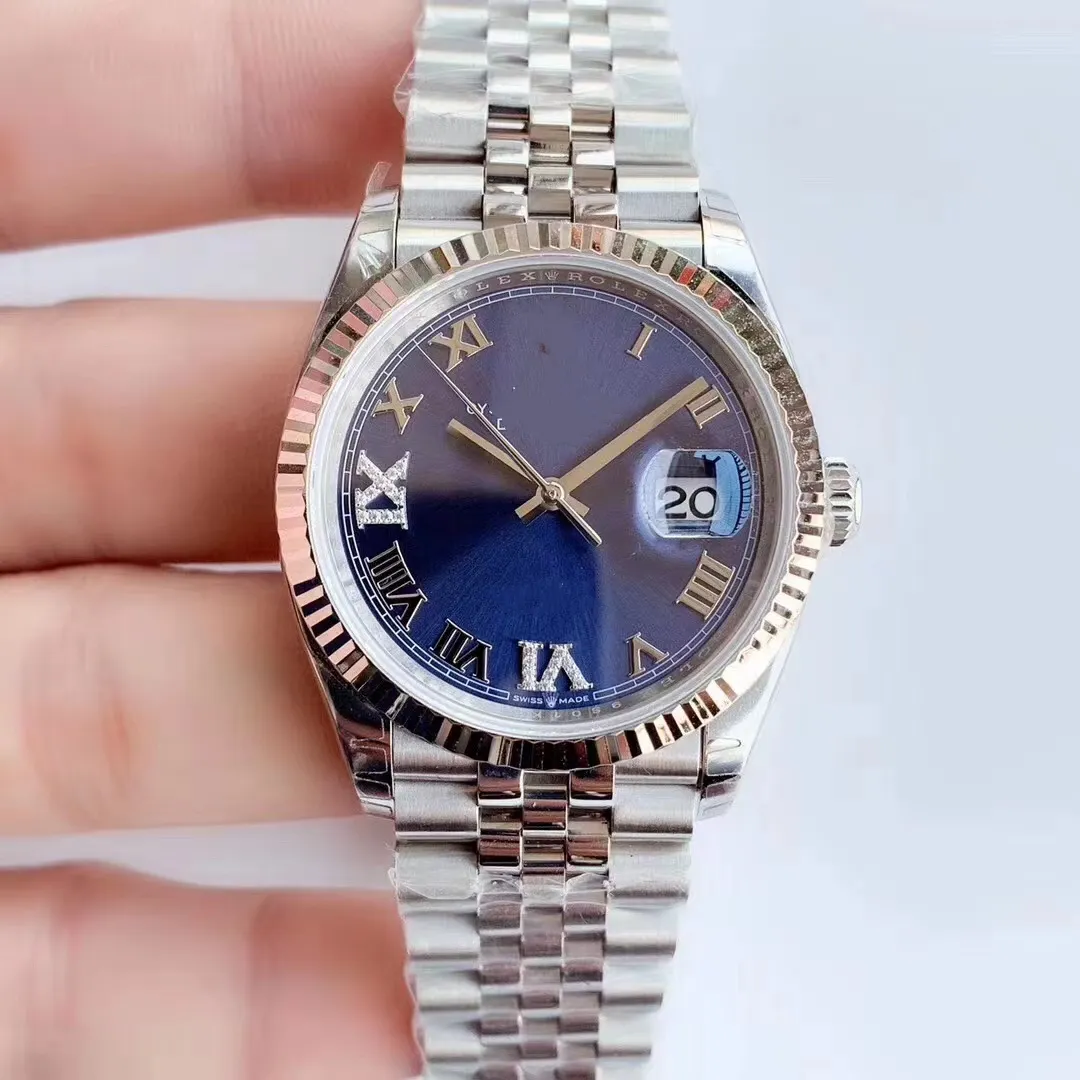 Com papéis de caixa original de alta qualidade assistir nova versão 18k Blue Diamond Buzel 36mm 41mm Dial Automática Moda Men's Watch Wristwatch 281320