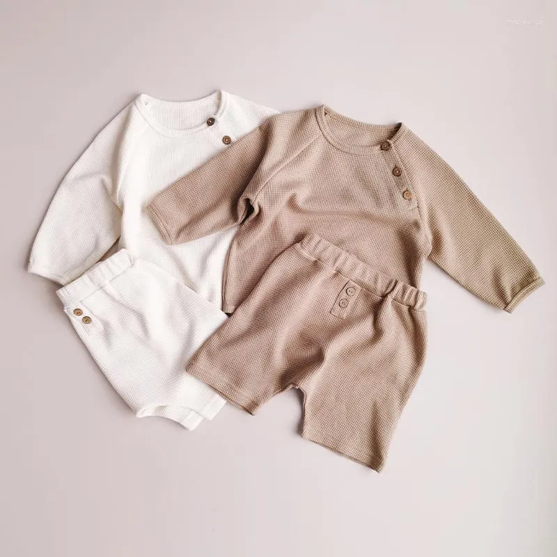 Kleidung Sets Kleinkind Kleidung Set 2 stücke Frühling Baby Boy Solide Waffel Sweatshirts Shorts Anzug Für Kinder Baumwolle Langarm 1-5T