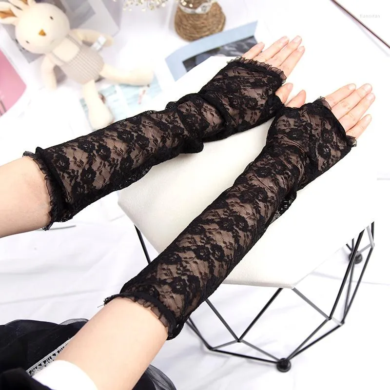 Knee Pads 1pair Women Elastic Lolita Gothic Fingerless Mesh Lace Long Gloves Dress Accessories Girl Arm Warmers Sexy Sleeve Mittens