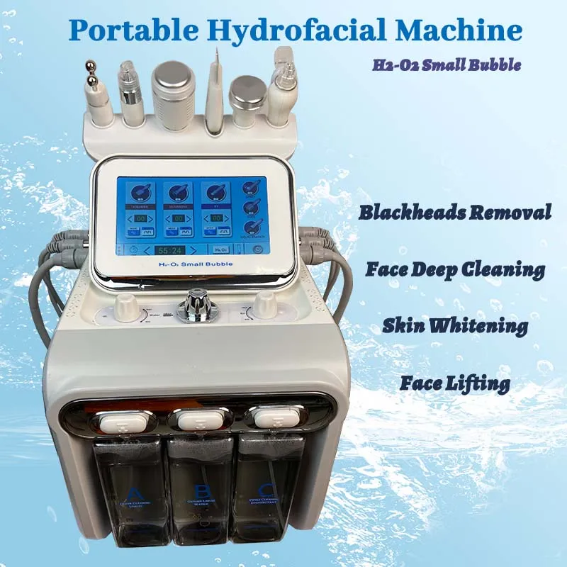Ultraschall-RF-Sauerstoff-Mikrodermabrasion 6 in 1 kleiner Blasen-H2O2-Gesichtsmaschine Anti-Aging-Haut, feuchtigkeitsspendende Tiefenreinigung
