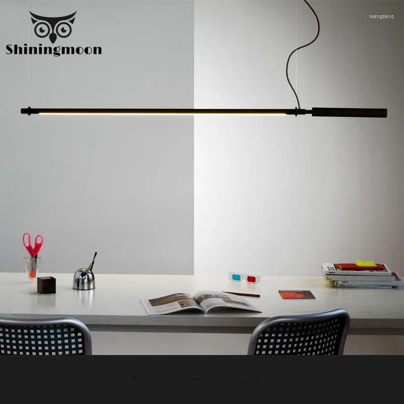 Lampes suspendues post-moderne longue barre LED lumières fer noir décor à la maison cuisine luminaire nordique minimalisme étude lecture