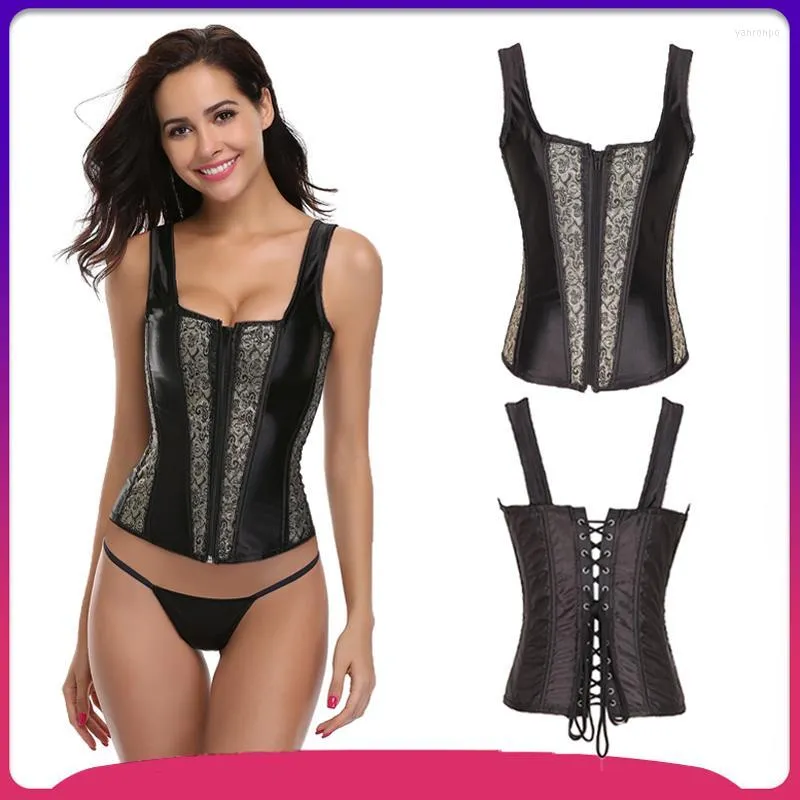 Bustiery gorsetów czarny gotycki korslet overbust espartilhos e corpetes talia Trener Zipper Bustier gorset Topbustiers