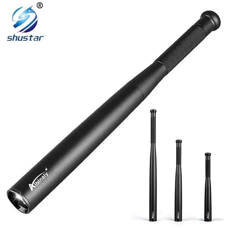 Latarki Terches Baseball Bat Bat Freatlight T6 LED Torch Super Bright Baton na nagły wypadek i do samoobrony oświetlenie na zewnątrz L221014