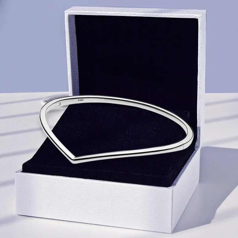 Authentique argent sterling poli Wishbone Bangle Bracelets avec boîte d'origine pour Pandora Bijoux Femmes Filles Cadeau De Mariage Petite Amie Bracelet Ensemble