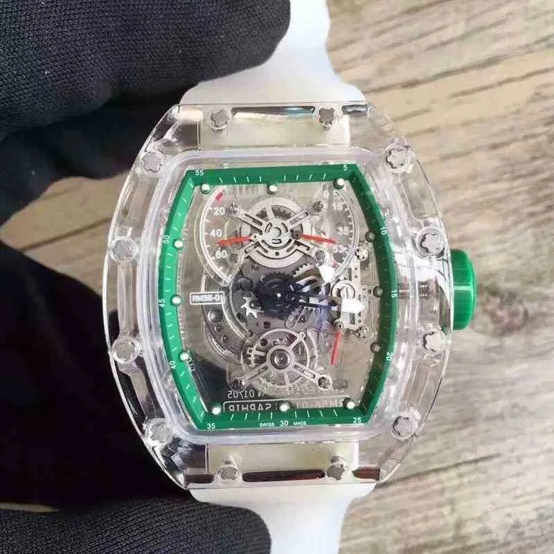 럭셔리 남성 기계공 시계 손목 시계 비즈니스 레저 RM56-01 완전 자동 기계식 시계 투명 케이스 트렌드 테이프
