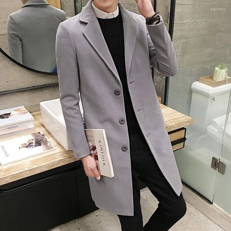 Men's Jackets 2022 Autumn Winter Simple Solid Color Casual Mid-length Trench Coat Thickened Woolen Men