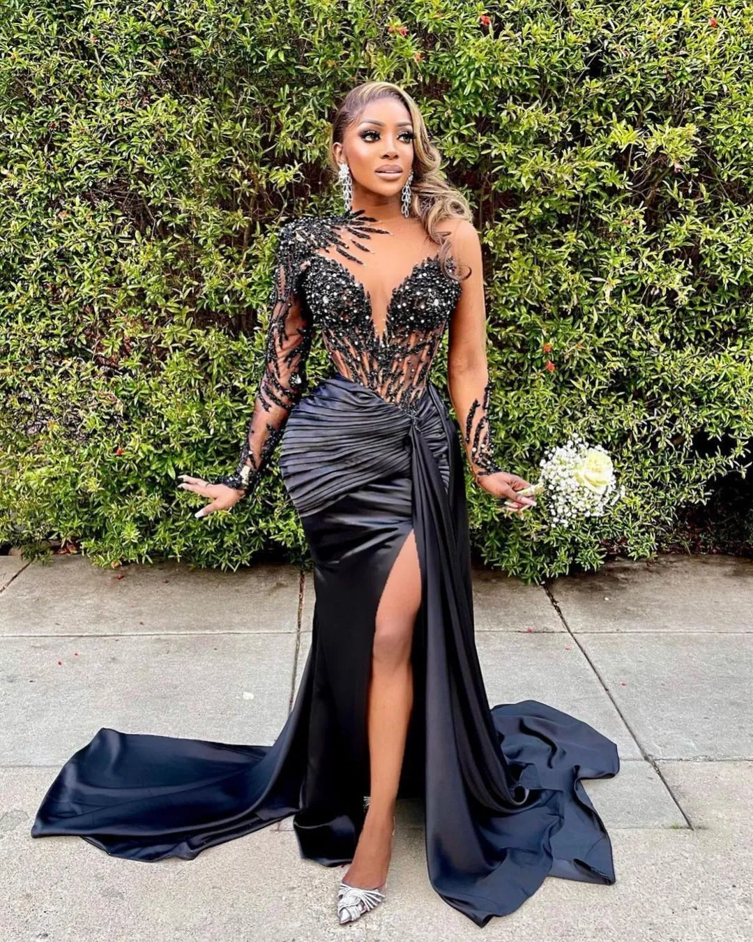 Black Girl Prom Dress Two Piece Prom Dress with Side Slit and Pockets