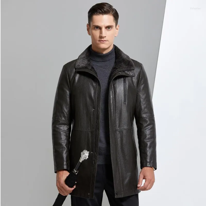 Men's Jackets 2022 Winter Men's Jacket Fur Collar Liner Warm Leather For Men Outdoor Business Mne's Coat Medium Long M-4XL