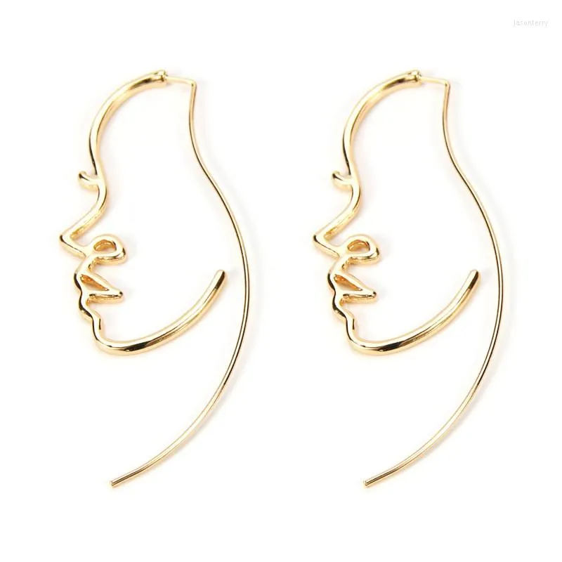 Hoop oorbellen Creatieve sieraden Samenvatting Women Face Earring 7.5 3,5 cm Uniek goud/zilveren kleur voor feestcadeau