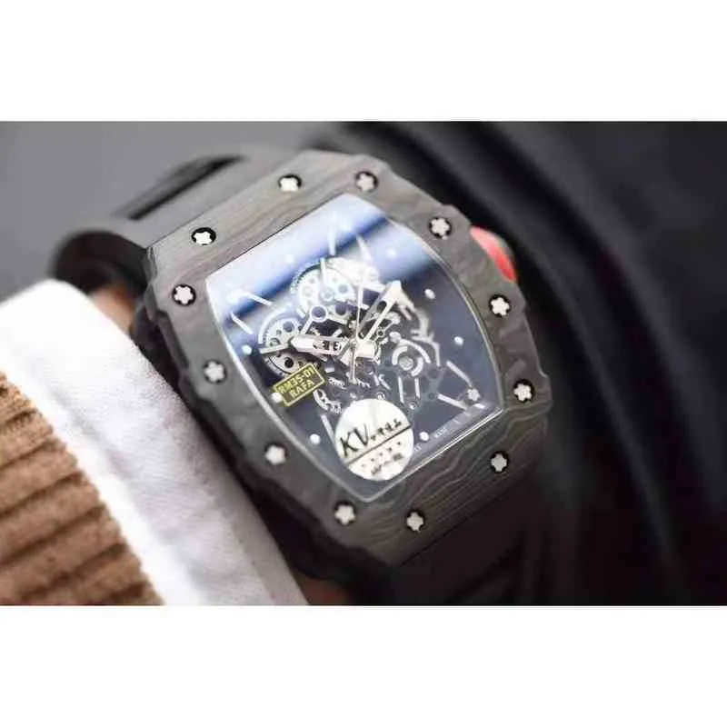 Luxury Mens Mechanics Watches Wristwatch Business Leisure RM53-02 Automatisk mekanisk svart kolfiberband Lysande Watch Mal