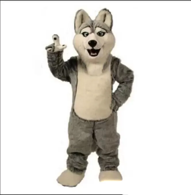 Vendita diretta in fabbrica Fancy Grey Dog Husky Dog con l'aspetto del costume della mascotte del lupo Mascotte Adult Cartoon Character Party