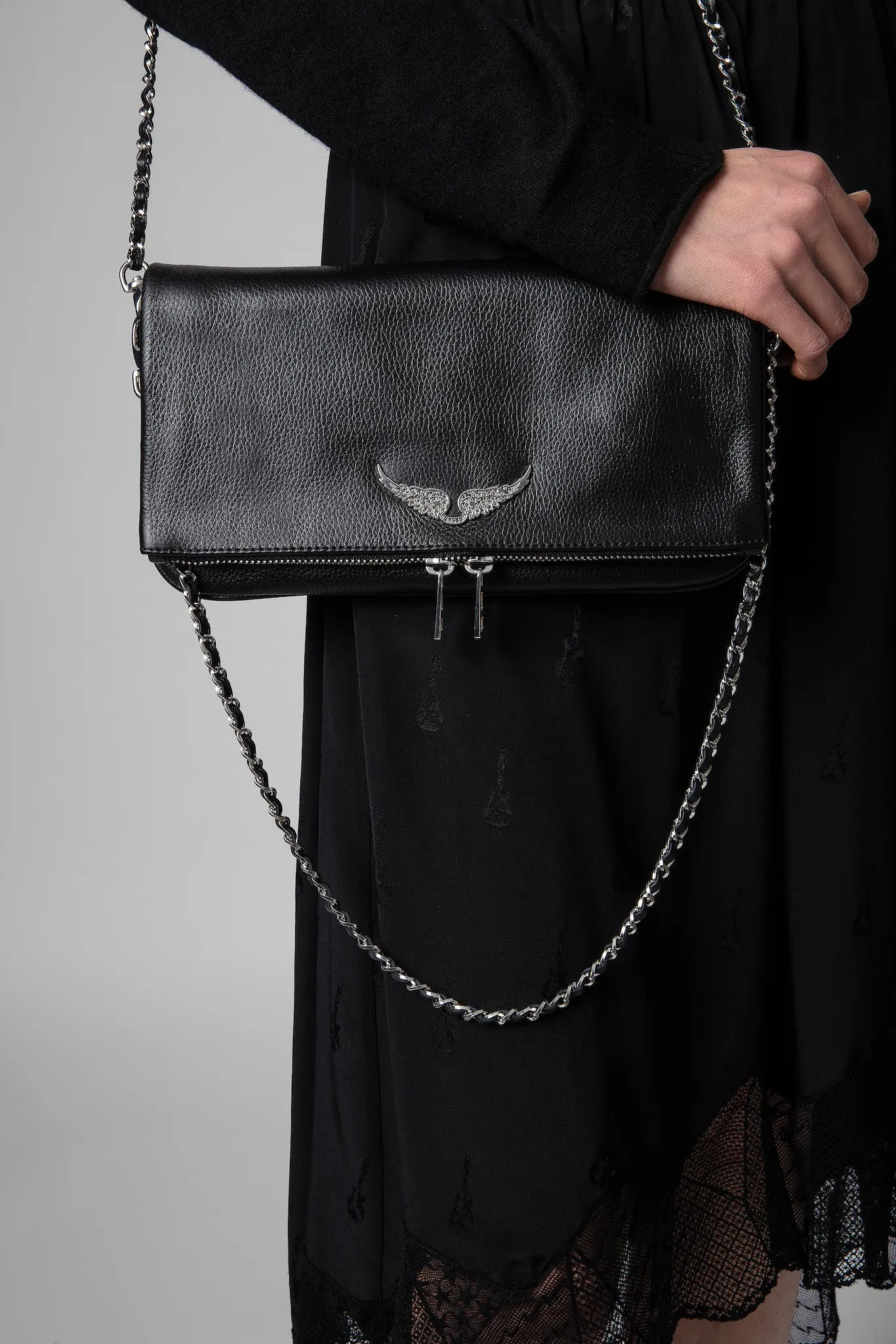 Small Genuine Leather Envelope Shoulder Bag with Zipper Closure 