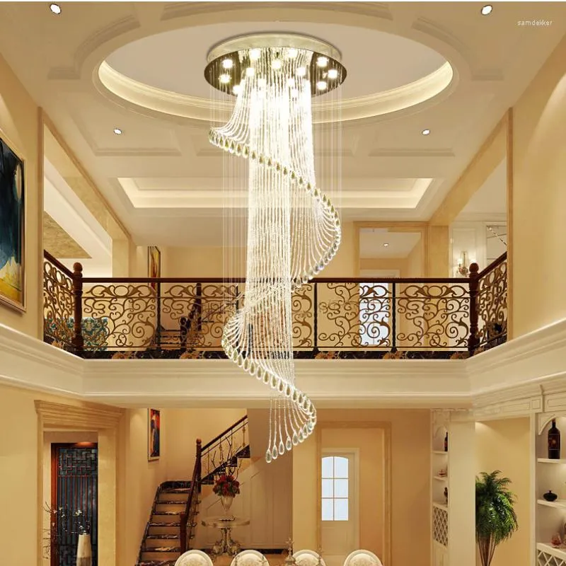 Pendant Lamps Modern Luxury Large Crystal Chandelier K9 Stair Spiral Light Fixtures Creative LED Chandeliers Lamp El Villa