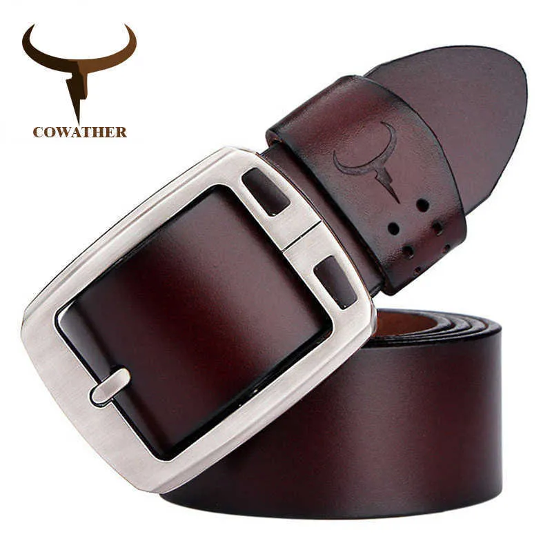 Belts Cowather Cowhide Genuine Leather Belts for Men Brand Strap Male Pin Buckle Vintage Jeans Belt 100-150 Cm Long Waist 30-52 Xf001 201120