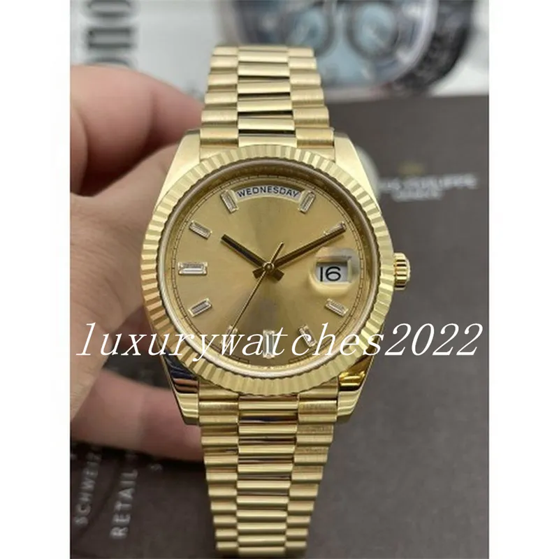 V5 Version Men's Watches NF Gold 40mm Fluted Bezel Automatic Mechanical Stainless Steel Bracelet 2813 Movement Diamond Time Scale Sapphire Glass Wristwatch